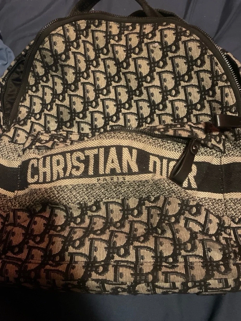 Dior Beige and Black Monogram Canvas Backpack